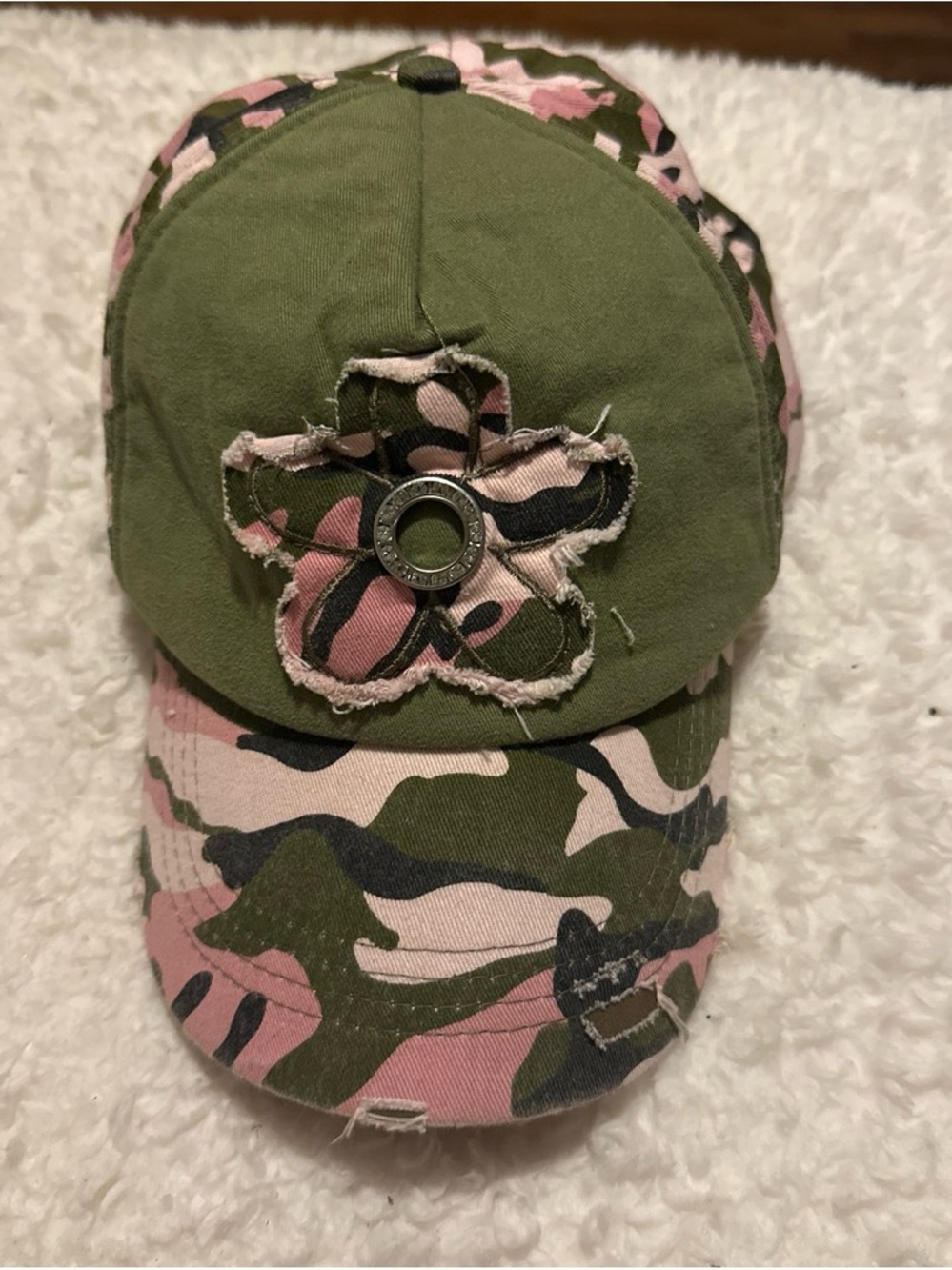 Y2K grunge, punk Olive Green & Pink Camo Flower Baseball Hat
